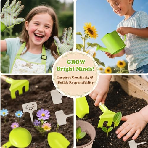 Kids Gardening Tool Set 18PCS Outdoor Toys Tote Bag Watering Can Green - color: Green