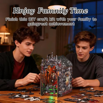 Music Park Book Nook for Adults, 3D Wooden Puzzle Gothic Castle with LED - color: Gothic Castle