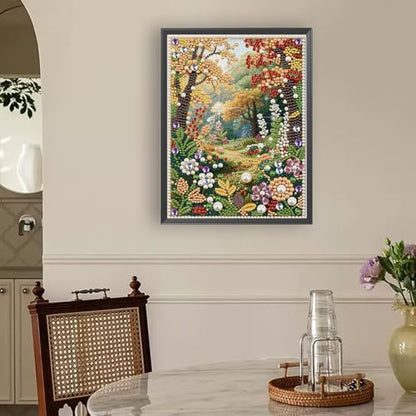 LAKEQUILL 5D DIY Partial Special Shaped Drill Pearl Diamond Art Painting Kit, Country Roads in Spring Landscape Art, Rhinestone Craft for Home Living Room Wall Decor 30x40cm