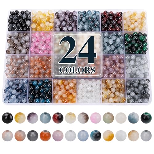 XSEINO About 1200+ pcs 6mm Glass Beads Bracelet Making Kit Black and White - color: BlackWhite Bi-Color Fusion Series