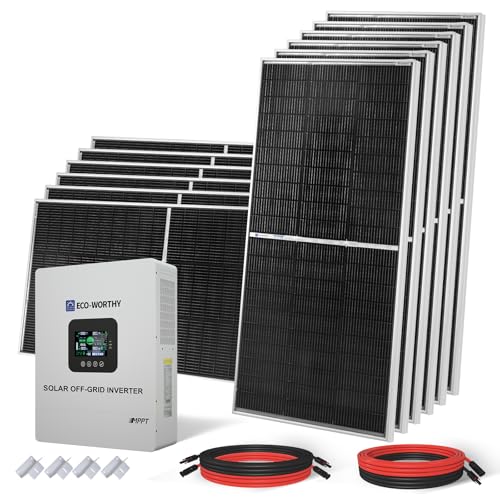 ECO-WORTHY 9.36KWH 2340W 48V Solar Power System Kit Off Grid Solar Panel Kit with 5000W 48V All-in-One Off-Grid Charge Inverter and 12pcs 195W Mono Solar Panel and Z Mounting Brackets.Plug and Play - size: Basic System