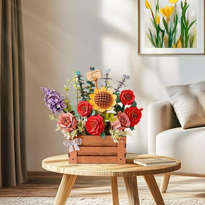 3D Wooden Flower Puzzle for Adults-Wooden Bloom Box, DIY Craft Model Kit Building Set, Botanical Decor Creative Gift for Lovers Nature Enthusiasts (658PCS)