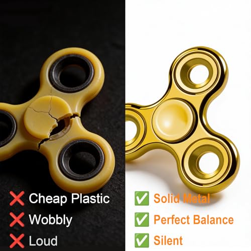 Fidget Toys Adults,Electroplated Metal Fidget Spinner Stress Reducer,High Speed 3-5 Min Quite Spins,Fidgets for Adults & Teens & Kids Age 6+(Golden) - color: Golden
