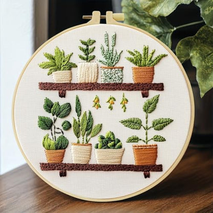 JOZYSH Full Range Embroidery Kit for Adult, Green Plant Pattern Embroidery Kit for Beginners Include Embroidery Cloth Hoops Threads for Craft Lover Hand Stitch with Embroidery Skill Techniques - color: Green plants