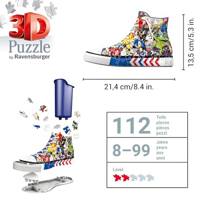 Ravensburger Sonic The Hedgehog Sneaker 3D Puzzle | Unique Collectible Puzzle with 108 Pieces | Fun for Sonic Fans | No Glue Needed