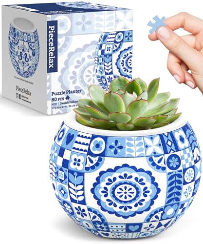PieceRelax Unique 3D Puzzle Planter - 80 Plastic Pieces [K1117] - color: Danish Folklore Style