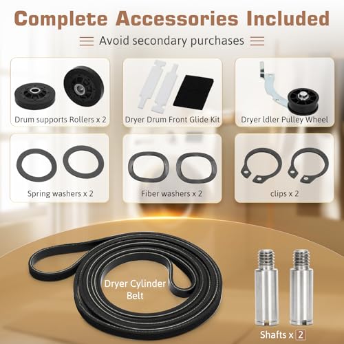 Upgraded RB170002 Dryer Repair Kit for Speed 1992 & Newer SM Dryer, Include RB170002 Dryer Roller Kit, D516792 Dryer Idler Pulley, 93.3'' D511255P Dryer Belt & RB170003 Dryer Drum Glide Kit