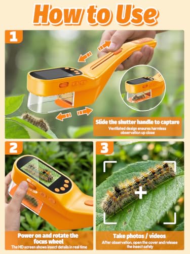 Acoath Microscope for Kids, Bug Catcher, 2.4" IPS Screen Bug Catching Kit - color: Orange