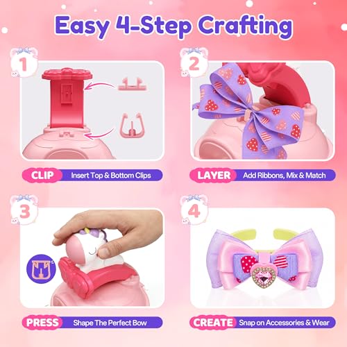Kiditos DIY Ribbon Bow Maker Kit for Girls Ages 5+, Hair Accessory Set