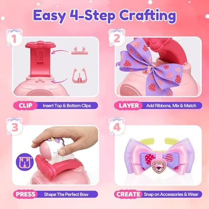 Kiditos DIY Ribbon Bow Maker Kit for Girls Ages 5+, Hair Accessory Set