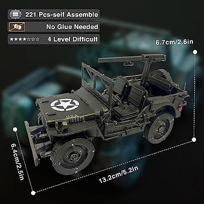 Piececool 3D Metal Car Model Kits, SUV Military Vehicle Models Building Kits, Brain Teaser 3D Puzzles for Adults Teens Stress Relief, Best Gifts for Dad - style: Willys-SUV