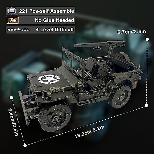 Piececool 3D Metal Car Model Kits, SUV Military Vehicle Models Building Kits, Brain Teaser 3D Puzzles for Adults Teens Stress Relief, Best Gifts for Dad - style: Willys-SUV