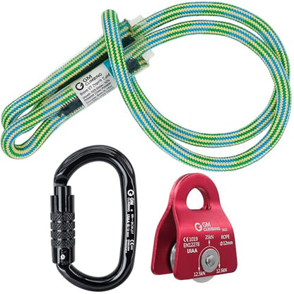 GM CLIMBING Micro Prusik Minding Pulley 25kN CE UIAA Certified 12mm Single Pulley Mobile Side Plates for Arborist Rigging Climbing Rescue - color: Pulley Kit | Red Pulley, Triple Lock