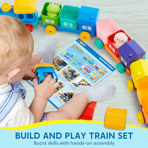 Play-Act Learning Toys for 1 2 3 Years Old, Counting, Matching & Sorting Montessori Learning Farm Train Including 9 Farm Animals, Birthday Gift for Baby Boys Girls - style: Farm Number Train