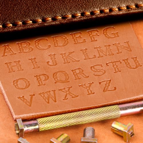 BESTNULE 27pcs Leather Stamps, Leather Stamping Kit, Leathercraft Stamping Tool Set, 26PCS Capital Letter Leather Stamps 9.5mm + 1 Stamping Handle for Leather Craft - color: 9.5mm(27pcs)