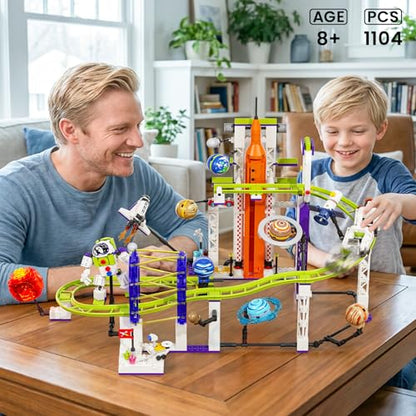 Space Roller Coaster Building Set with Light Up Solar System Gifts for Kids