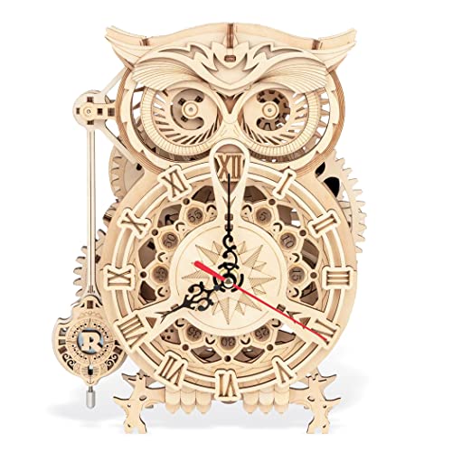 Collections Etc 161-Piece Owl Mechanical Wooden Model Clock Kit