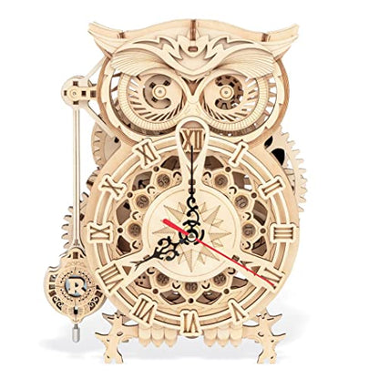 Collections Etc 161-Piece Owl Mechanical Wooden Model Clock Kit