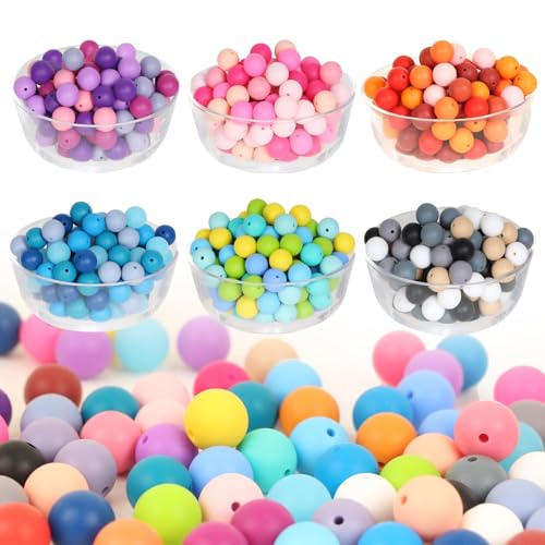 ZIFTY 240Pcs Silicone Beads for Keychain Making Kit 15mm 30 Colors - color: Mixed color-240Pcs