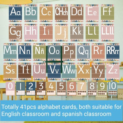 41 Pcs Boho Alphabet for Classroom Boho ABC Posters and 0-10 Number Cards Number Line Suitable for English Classroom and Spanish Classroom (English and Spanish ABC Boho) - color: Spanish Abc Boho