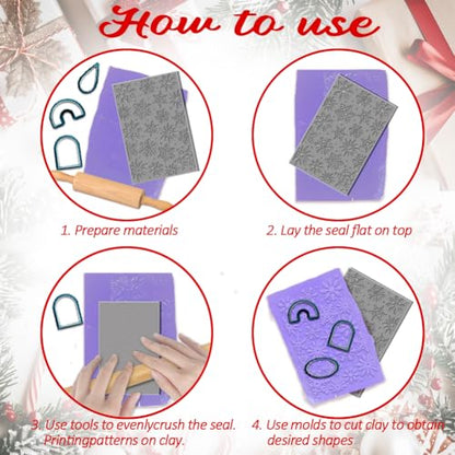 4PCS Christmas Polymer Clay Texture Sheets Set for Using with Clay Cutters, Snowflake Clay Texture Mats, Jewelry Making DIY Christmas Craft Tools - style: Christmas Theme-4pcs