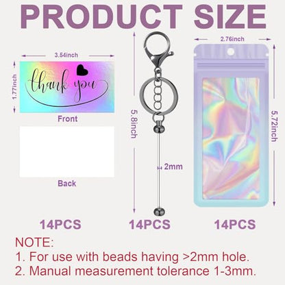 42/84/126 Pcs Beadable Keychain Bars Bulk Blank DIY Beaded Keychain Making Supplies with Bag Thank You Card - color: Black