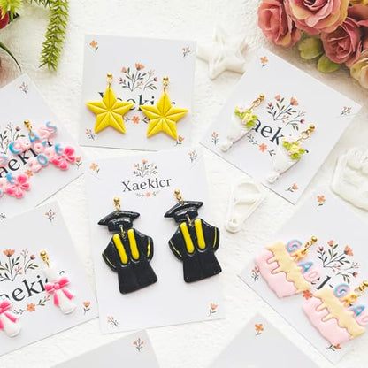 Graduation Polymer Clay Cutters Set - 9pcs Sharp & Durable Class of 2026, Grad, Owl, Cap, Gown, Cake & Star Shapes for DIY Earring Jewelry Making, Soft Clay Crafts & Class Party Supplies - color: 2N color