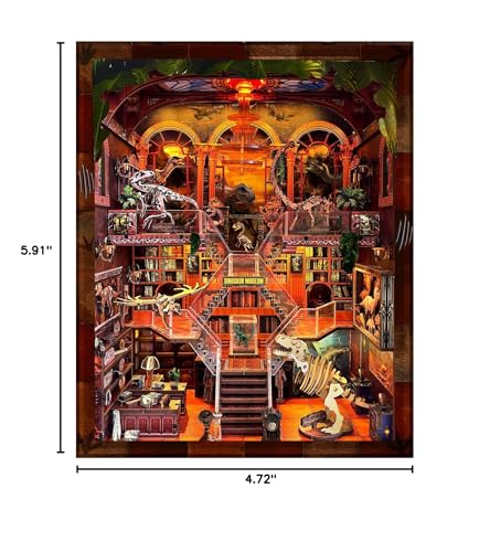 VORATHIS Dinosaur Book Nook Kit LED, 3D Wooden Puzzle Museum for Adults