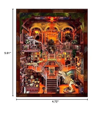 VORATHIS Dinosaur Book Nook Kit LED, 3D Wooden Puzzle Museum for Adults