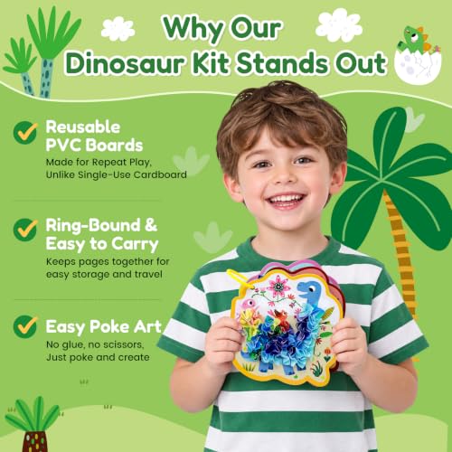 JoyCat Dinosaur Poke Art Kit for Kids, Reusable EVA Boards, Easy to Carry - color: Dinosaur World