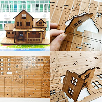 3D Wooden Puzzles for Adults Wooden Building Model, 3D House Model Kits for Adults, Log Cabin Model Kits