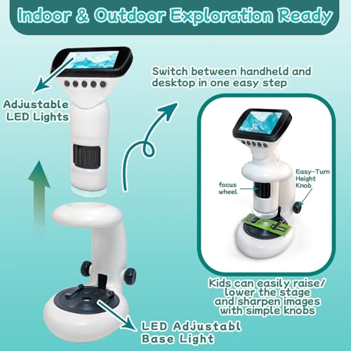 Microscope for Kids with 12 Slides, 200X-1000X,2.4" Screen Digital Handheld Kids Microscope Kit, Portable Pocket Removable Miniscope Science Toys Gifts for for 3 4 5 6 7 8 9 10 11 12 Year Old