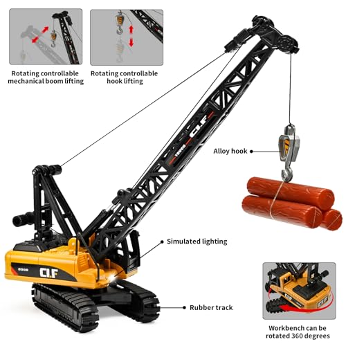 Construction Crane Toys for Boys,Crawler Cranes Truck Toy with Rotatable Fuselage Workbench and Liftable Robotic Arm,Cranes Truck with Simulated Lights,Crane Toys for Boys Age 4-7 - color: Crane
