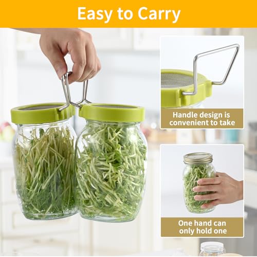 Luckyiren 2 Set Seed Sprouter Kit for Wide Mouth Jars - Germination Tray with 316 Stainless Steel Mesh, BPA Free Plastic Drip Tray & Tilted Lid for Bean Sprouts, Broccoli, Alfalfa, Microgreens