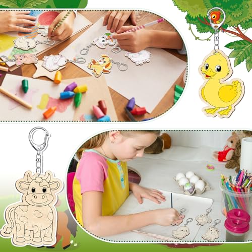 Trnayi 36 Pcs Farm Animal Unfinished Wood Keychain DIY Craft - style: Farm Animals