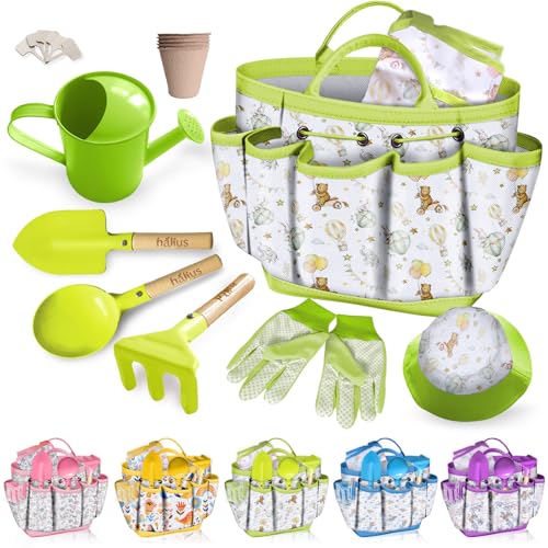 Kids Gardening Tool Set 18PCS Outdoor Toys Tote Bag Watering Can Green - color: Green