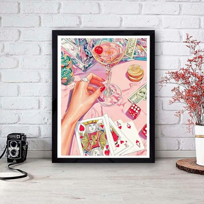 Pink Diamond Art Kits for Adults,Poker Diamond Painting Kits 12X16 in - color: Cocktail Lucky Poker