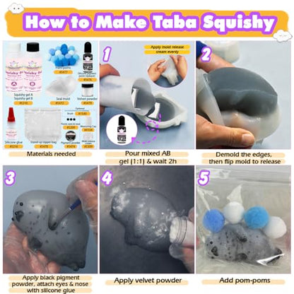Taba Squishy Kit Seal Silicone Mold 4''+Liquid Gel+Flocking Cute Animal Maker Set - color: 4'' Seal