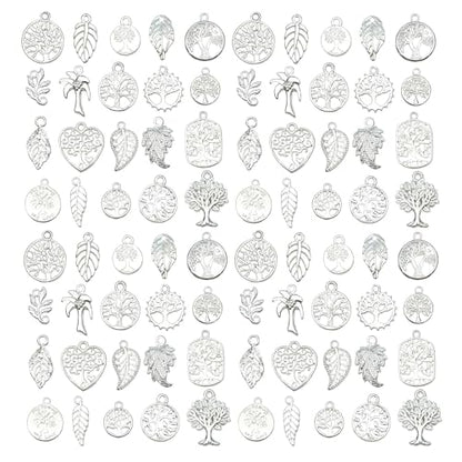 WOCRAFT 60pcs Bright Silver Tree Leaf Charms Bracelet Charms for Jewelry Making Sets DIY Necklace Bracelet Keychain Crafting Charms Kit Craft Supplies (SN891) - color: Bright Silver, size: Tree Leaf Charms