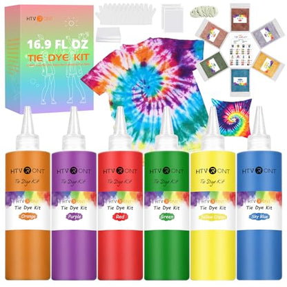 HTVRONT Tie Dye Kit for Large Groups, 16.9 oz Easy Squeeze Bottles - color: 6 Colors with 250ml Bottles