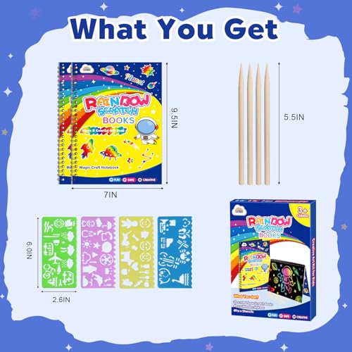 ZMLM Scratch Paper Art-Crafts Gift: 2 Pack Rainbow Notebooks Supplies Toys - color: Starry Blue