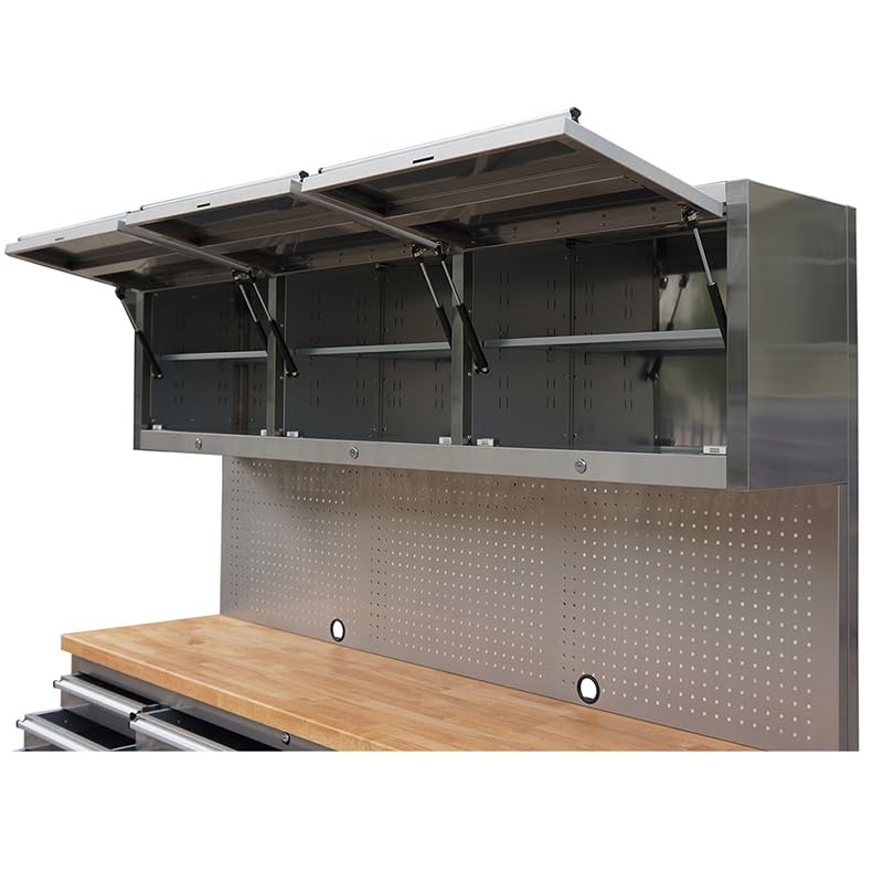 72-Inch Stainless Steel Rolling Tool Chest with 15 Drawers + 3 Upper Cabinets, Mobile Workbench, Assembled Large Tool Box Lockable Storage Cabinet with Wheels for Garage Workshop - size: 72'' + 3 Upper Cabinets - Stainless Steel