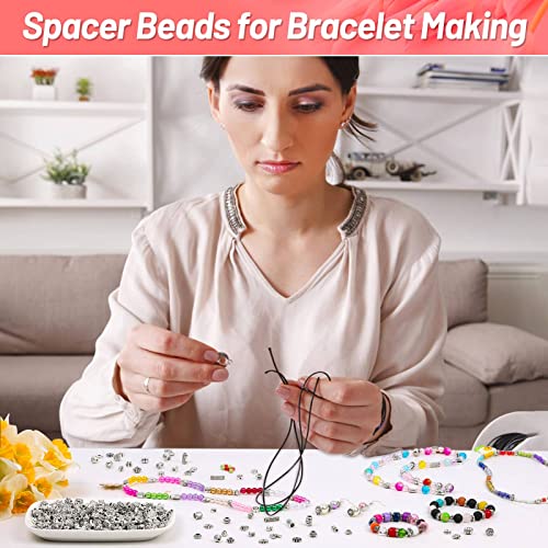 500 Pcs Bracelet Spacer Beads, Silver Bulk Random Styles Loose Spacer Metal Charm for Necklace, Earring Making DIY Jewelry Accessories - color: Silver3