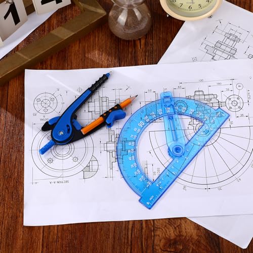 Zonon 2 Pcs Protractor and Compass Set, Swing Arm Protractor, Deep Blue - color: Deep Blue