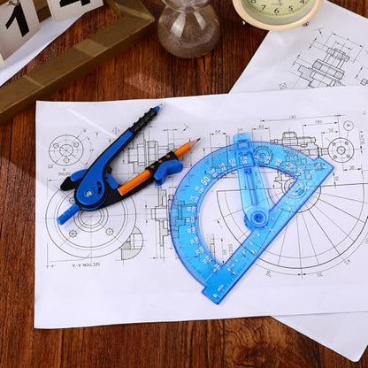 Zonon 2 Pcs Protractor and Compass Set, Swing Arm Protractor, Deep Blue - color: Deep Blue