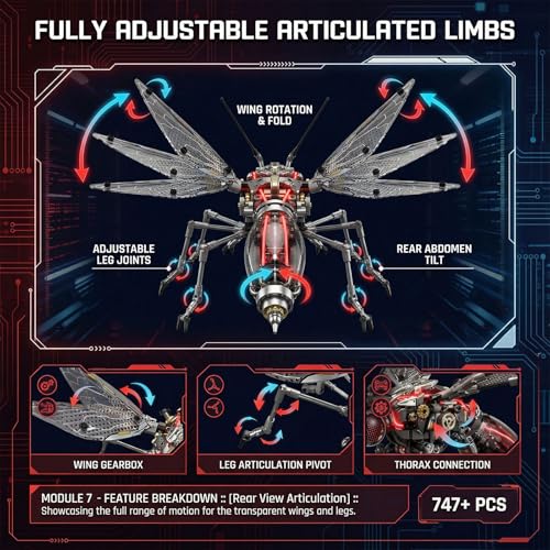 Mosquito Building Block – Hand-Crank Moving Wings & Abdomen Model Kit, STEM DIY Construction Set Great Birthday Idea for Teens & Adults - color: Black
