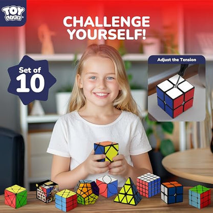 STEAM Life Speed Cube Set 10 Pack, Variety of Shapes & Difficulty Levels – Includes 2x2, 3x3, 4x4 Pyramid, Mirror, Megaminx & More – Smooth & Fast Turning Puzzle Cubes for Kids & Adults, Ages 8+ - color: 10pc