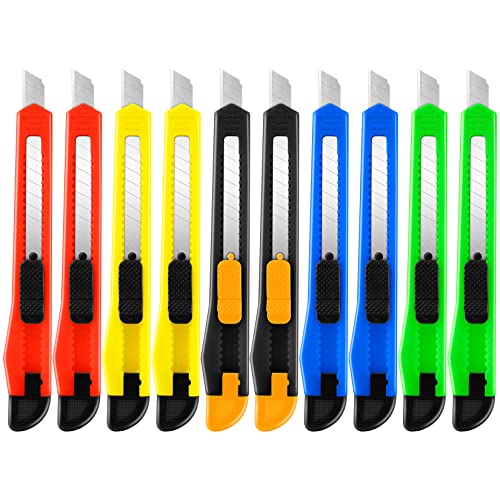 10 Pack Box Cutter Retractable, 9mm Razor Knife, Utility Knife - color: 10-multicolor