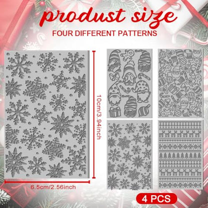 4PCS Christmas Polymer Clay Texture Sheets Set for Using with Clay Cutters, Snowflake Clay Texture Mats, Jewelry Making DIY Christmas Craft Tools - style: Christmas Theme-4pcs