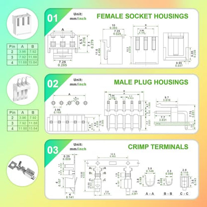 250 Pieces / 50 Sets JST VH SMT 3.96mm 3 Pin Connector Kit Set - size: 3-Pin, style: JST-VH-SMT